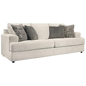 Signature Design by Ashley Soletren Contemporary Chenille Queen Sofa Sleeper with 4 Accent Pillows, Off-White