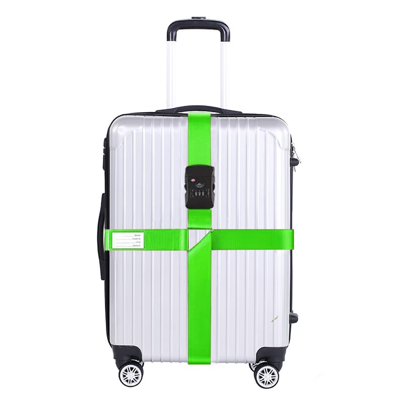 Luggage Straps for Suitcases TSA Approved Heavy Duty Adjustable Travel Belt Cross Suitcase Belts Luggage Tags with Name ID Card Travel Accessories Fit for 20-32 Inch Suitcase (Green)