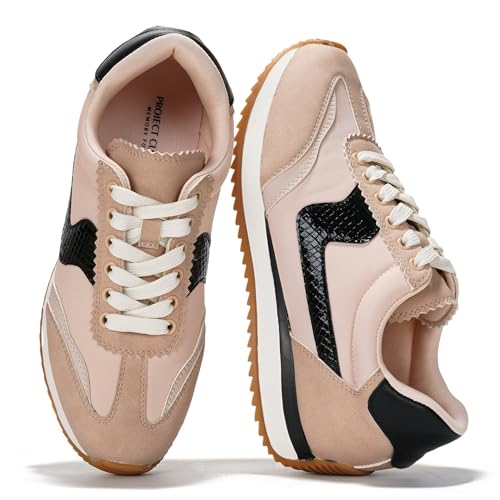 Project Cloud Sneakers for Women – Lightweight Lace-Up Shoes for Women with Memory Foam Insoles – Trendy Womens Shoes – Non-Slip, Comfortable Womens Sneakers (Madison, BEIG,8)