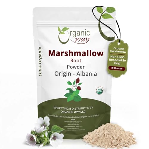 Organic Way Marshmallow Root Powder (Althaea Officinalis) - Herbal Tea | European Wild-Harvest | Organic & Kosher Certified | Non GMO & Gluten Free | USDA Certified | Origin - Albania (1LBS / 16Oz.)