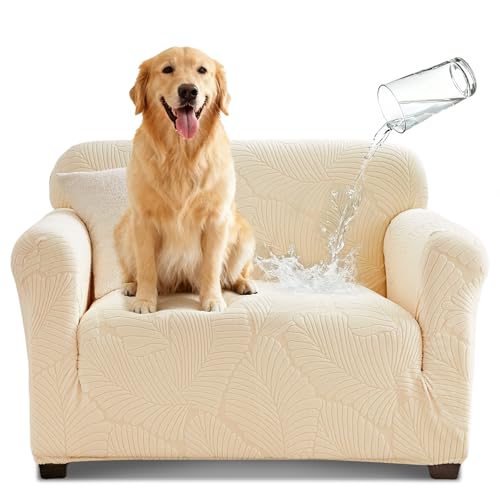 Tokokimo 100% Waterproof Sofa Cover High Stretch Grey Sofa Cover for Dog Furniture Protector Non Slip Super Soft Slipcovers for Couch Cushions, Need Installation (Beige, 1 Seater)