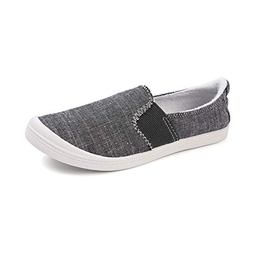Funkymonkey Women's Comfort Step Loafer Low Top Slip On Canvas Sneakers Flat Shoes (10 M Us, Grey/White) #TOP20
