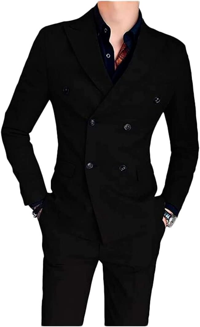 Mi Bo Tong Men's 2 PC Double Breasted Business Suit Notch Lapel Regular Fit Wedding Suit Groom Tuxedos Casual Wear