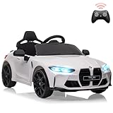 12V Ride On Car for Kids，Licensed BMW M4 Battery Powered Vehicle Car for Boys and Girls, with Remote Control,3 Speed,Led Light,(White)