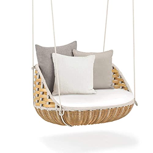 Korggunga,Möbelbit Hartsflätad Hängande Loveseat Gunga,Handvävd, superbärande,Krottrotting Uteplats Balkong Veranda Lounge Gungstol (B)