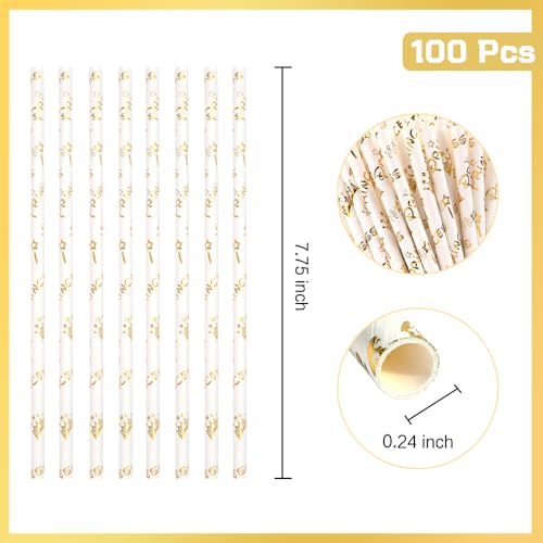 100 pitillos de papel dorados biodegradables de 19.7 cm miniatura 2