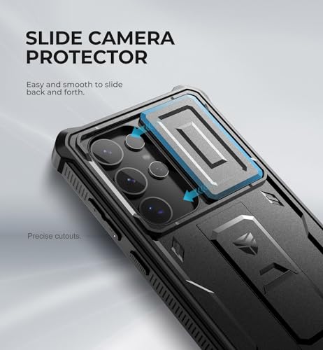 Image of Dexnor for Samsung Galaxy S24 Ultra Case with Built-in Slide Camera Cover & Screen Protector & Kickstand, Shockproof Rugged Case Full-Body Bumper Protective Cover for Galaxy S24 Ultra (2024),Black