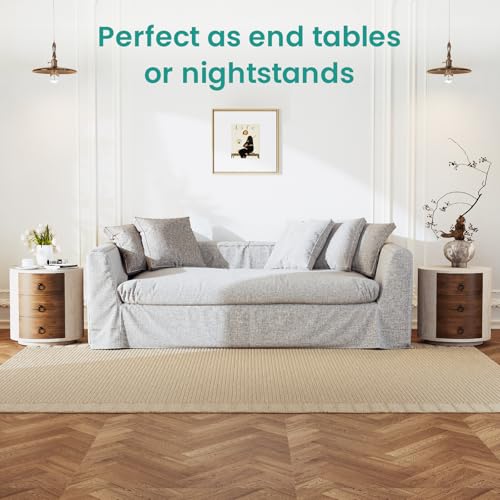 Image of SUNBURY End Table Living Room Small Side Table w 3 Drawers, 20 inch Vintage Bedside Table, Farmhouse Nightstand Small Dresser for Bedroom, Lightweight MDF Accent Nightstand