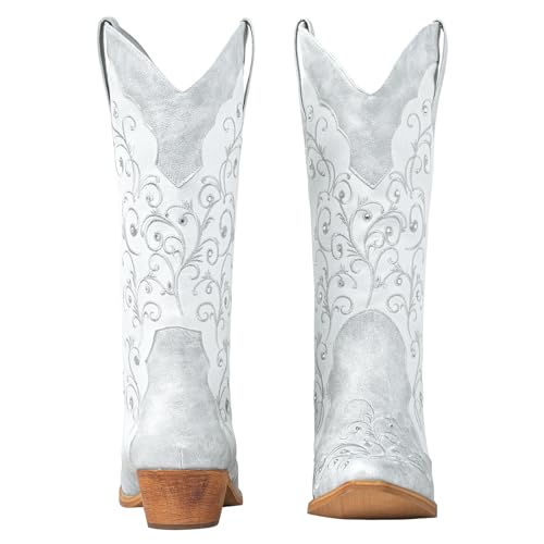 SheSole Women's Rhinestones Cowgirl Cowboy Boots Western Country Wedding Wide Calf Floral Embroidery Boot2