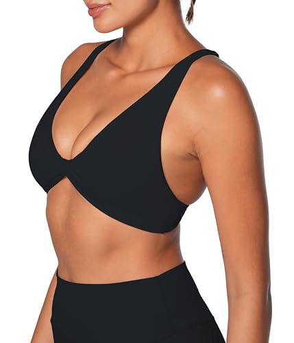Sunzel Women's V-Neck Twist Sports Bra Low Impact with Removable Pads Cross Backless Straps Going Out Casual Padded Bralette3