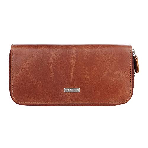 Portefeuille double fermeture éclair femme en cuir véritable marron haut de gamme