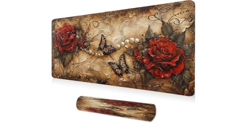 Tapis de souris XXL fleur idée cadeau esthétique pour le bureau