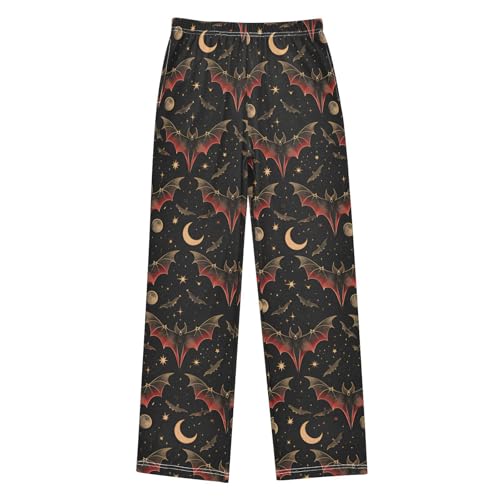 Halloween Pajama Pants Bat Crescent Star Long Sleep Pants Lounge Bottoms