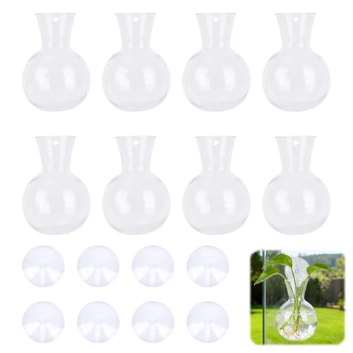 8pcs Station Propagation Fenêtre, Plastique Vases Propagation Plantes Forme d'Ampoule avec Ventouses Planteurs Suspendus Mur Porte-Plante Fenêtre pour Décoration Bureau Maison (Transparent)