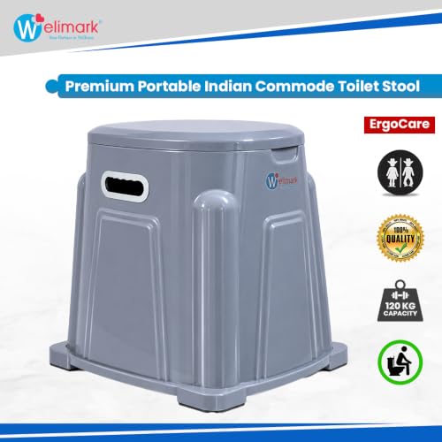 Image of Portable Indian to Western Toilet Converter | Commode Chair for Elderly & Disabled | Durable Plastic Bedside Toilet with Lid | 2 Year Warranty (Grey)
