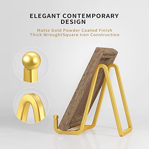 Ipame Plate Stands For Display - 4.5 Inch Metal Square Wire Plate Holder Display Stand + Picture Frame Stand Holder Easel For Book, Decorative Plate, Plaque, Photo, Platter (Gold 2 Pack) #TOP1