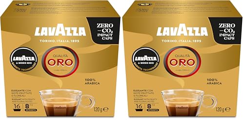 Lavazza - A Modo Mio Qualita Oro, 16 Capsules de Café, pour un Espresso aux Notes fruités et Florales, 100% Arabica, Intensité 8 sur 13, Torréfaction...
