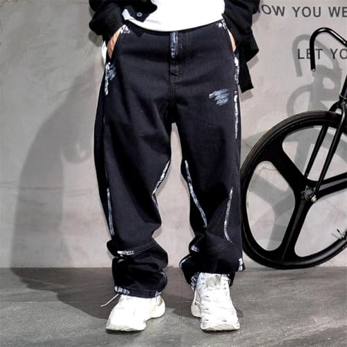 Men’S Streetwear Hip Hop Splash Paint Slim Cargo Pants Button Fly Midweight Unwashed Skateboard Full Length Jeans2