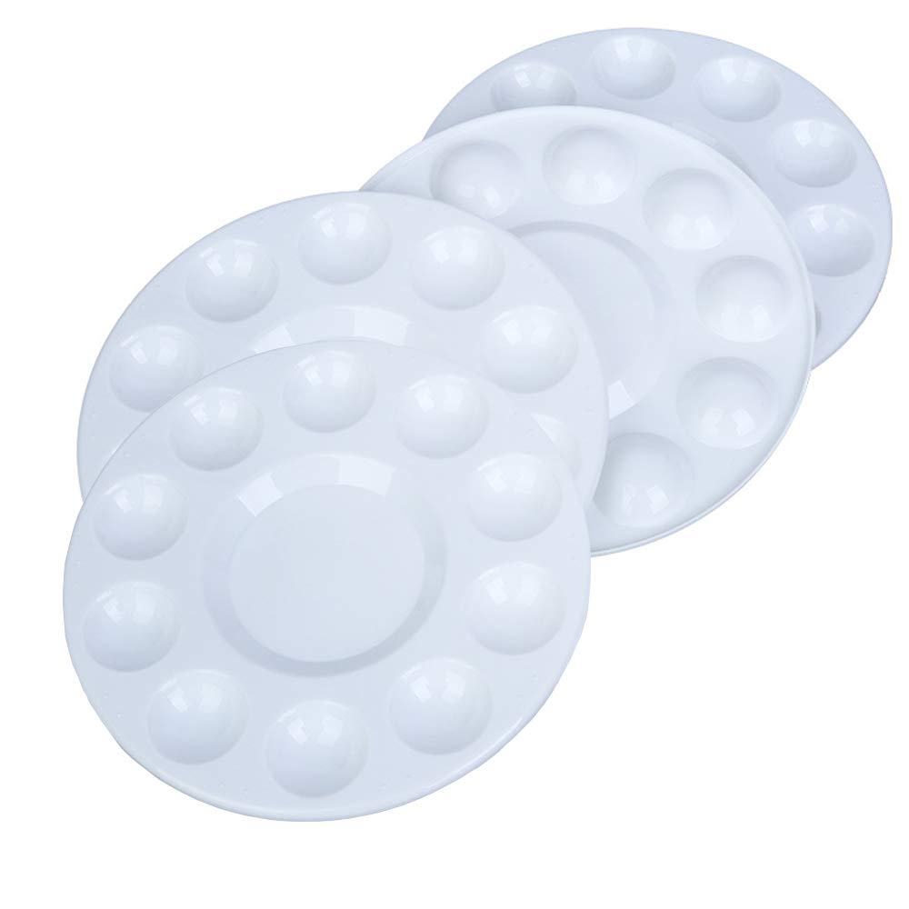 Mu MianhuaPaint Mixing Palette Tray 4 Pcs Round Plastic Art Supplies for Kids and Adults to Create DIY Craft Professional Art Painting