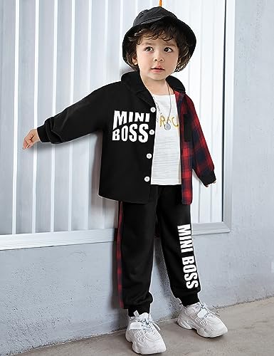 Qaoerde Toddler Baby Boy Clothes Plaid Hoodie Tops Long Sleeve Sweatshirt + MINI BOSS Pants Little Boys Fall Winter Outfits3