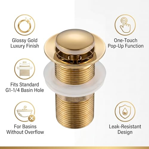 Image of InArt Waste Coupling for Wash Basin /Pure SS 5 inch Drain Out let System Full Thread Half-Cap Pop up Coupling for Wash Basin Accessories (Gold - Pack of 1)