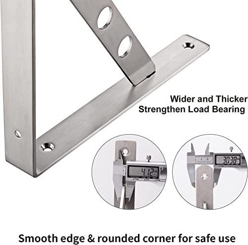 Image of YUMORE Shelf Bracket 12 inch Heavy Duty,Stainless Steel L Shaped Brackets Wall Mounted Floating Table Support with Hanging Holes Corner Brace 4mm Right Angle Joint Brackets, 2pcs, Max Load 400lbs