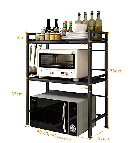 Mensola da Cucina Griglia Forno A Microonde Scaffale da Tavolo/Pavimento Stoccaggio Stoviglie Forno E Cuociriso Regolabile, per Casa, Ristorante, Nero,60x78x32cm