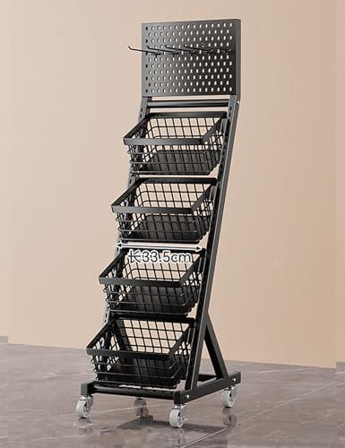Présentoir de snacks à simple rangée et 4 couches avec roulettes pour magasin