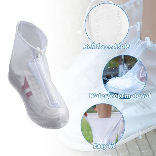 2 Paar Wasserdicht Schuhüberzieher Wasserdichte Überschuhe mit Reißverschluss Wiederverwendbare Regenüberschuhe Rutschfeste Regen Schuhüberzüge Für Regen, Schneetag, Schlammige Straßen (XL)