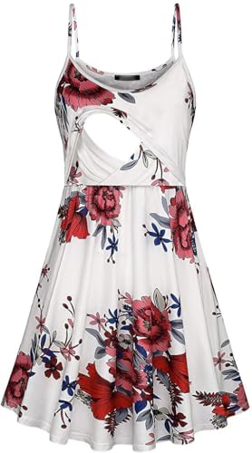 Image of connche Floral Maternity Summer Dress Spaghetti Strap Nursing Breastfeeding