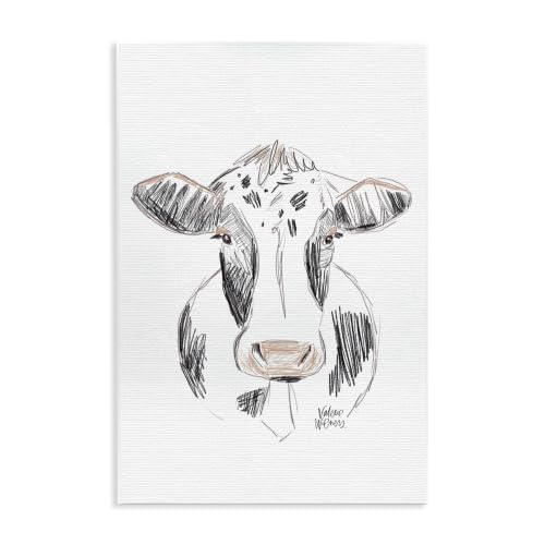Dairy Cow Farm Animal Sketch, 13 x 19 Inch Mounted Print on Wall Plaque