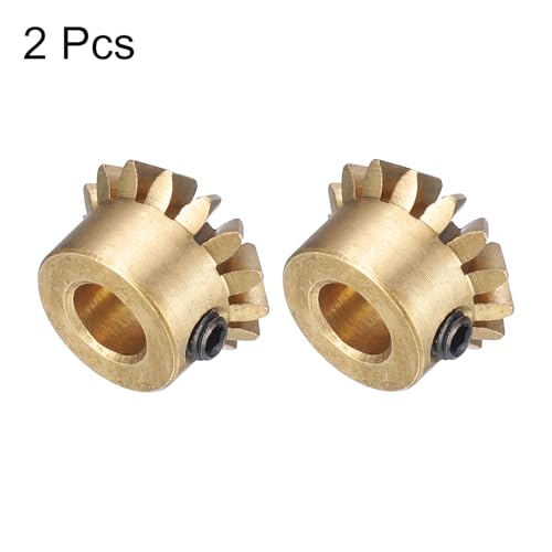 QUARKZMAN 2 Stück Kegelrad 0,8 Modul 1:1 Übersetzungsverhältnis 15Z 5mm Bohrung Kegelräder Messing, 45 Grad Lenkgetriebe für Hardware-Mechanik-Rotation, Gelb