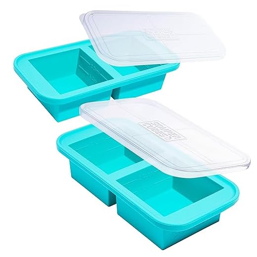 Souper Cubes 2-Cup Extra-Large Silicone Freezer Tray with lid- 2 pack - makes 4 perfect 2 cup portions - freeze soup, stew, sauce, or meals (2 Cup tray, Aqua color, pack of 2, with lids)