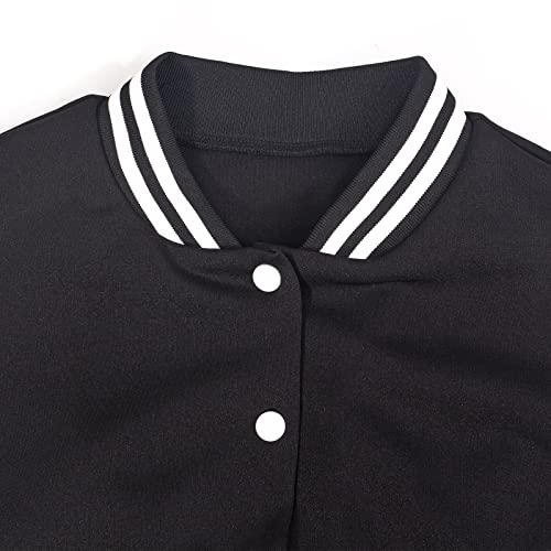 Magorange Women 2 Piece Outfits Sets Long Sleeve Varsity Jacket Patchwork Button Down Crop Top Sweatsuit Set #TOP3