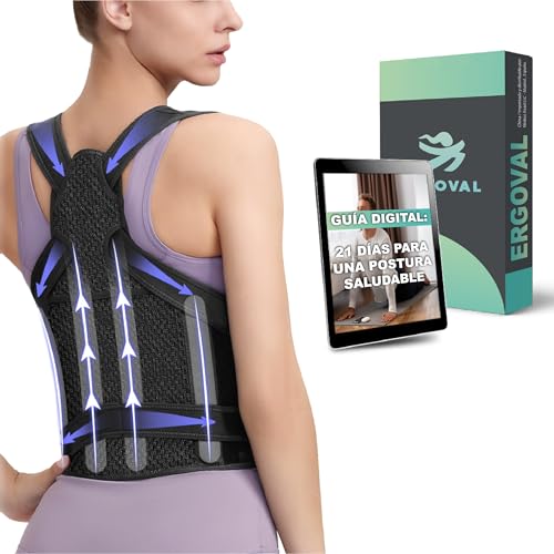 ERGOVAL SUPER PACK Guía “21 Días para Mejorar tu Postura” + Corrector postura Espalda Unisex | Faja Ajustable y Transpirable | Alivia Dolores de Espalda, Cuello y Hombros (Negro, Medium)