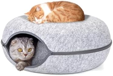Nobleza Felt Cat Tunnel, Removable Cat Bed with Zip, Indoor Cat House, Suitable for Medium and Large Cats up to 13 kg, 60 × 60 × 26 cm, Grey