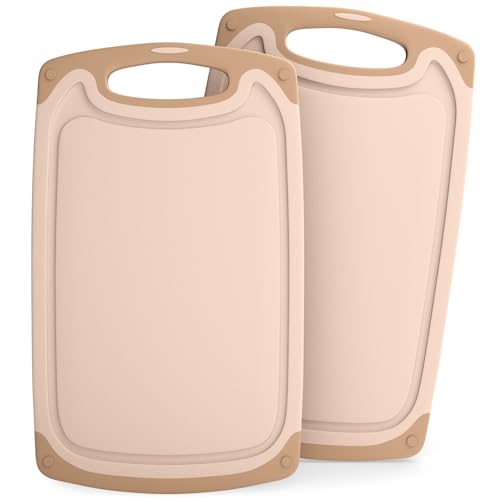 Blumtal set taglieri da cucina in plastica 25x15 cm set da 2 - tagliere da cucina plastica lavabile in lavastoviglie - set taglieri cucina senza BPA - tagliere piccolo in beige