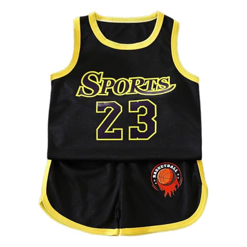Generisch Conjunto deportivo de verano para niños con chaleco de malla y pantalones cortos de baloncesto transpirable, amarillo claro, 12-18 meses