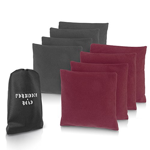 JBM Forbidden Road Cornhole Bag Bean Bags Pack of 8 for Tossing Core Hole Games with Duck Canvas Material Cover and PP Plastic Pellets Inside (Gray & Wine Red, 14OZ)
