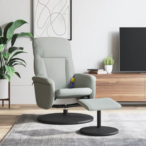 CKioict Sillón reclinable Masaje con reposapiés Terciopelo Gris Claro Sillón Reclinable Masajeador con Vibración y Giro 360 Grados