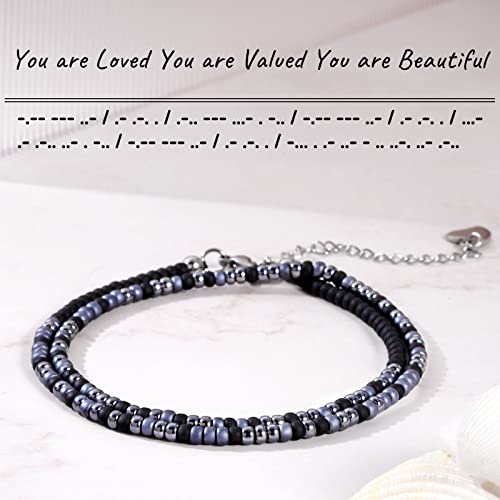 Image of Btysun Inspirational Morse Code Bracelets for Women Men Teen Girl Gifts Best Friend Birthday Gifts for Him Her Adjustable Layered Secret Message Sister Bff Girfriend Sister Christmas Jewelry