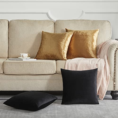 Gigizaza Decorative Throw Pillow Covers 18 X 18,Gold Black Soft Pillow Covers, Set Of 4 Square Velvet Cushion Covers #TOP3