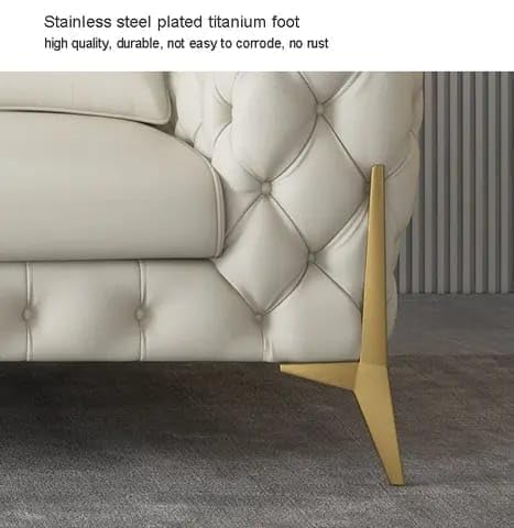 Image of Modern Classic L Shape Sectional Sofa Set, Chesterfield Style 4 Seater Sofa Set with Pillows for Living Room, Bedroom and Office and Hallway Colour (3+1+OTTO Beige FC)