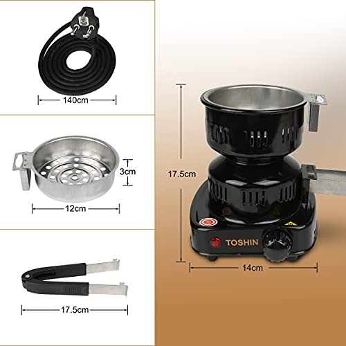TOSHIN Elektrischer Kohleanzünder, 450W Kohlen Ofen E-Heater mit 140cm Kabel und Abnehmbarer Griff für Shisha Kohle – Bild 5