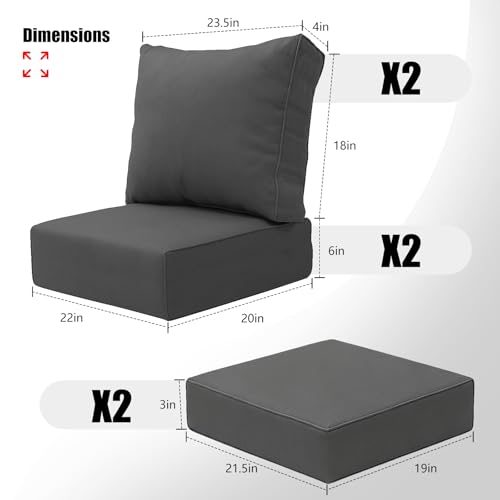(Only Cushions) 6 Piece Sectional Replacement Cushion,5 Pieces PE Wicker Outdoor Patio Furniture Set Cushions,with Ottoman Rattan Patio Conversation Set Cushion(Dark Gray, 22 * 20in) - Image 2