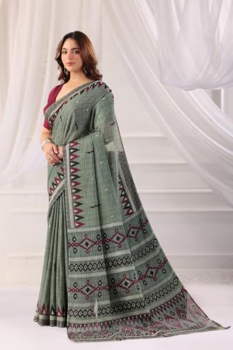 Image of TAMAIRA FASHION Mulmul Pure Cotton Saree For Woman Sambalpuri Printed |Office Wear Daily Wear Sarees For Women Without Blouse Piece (Available in 10 Colours)