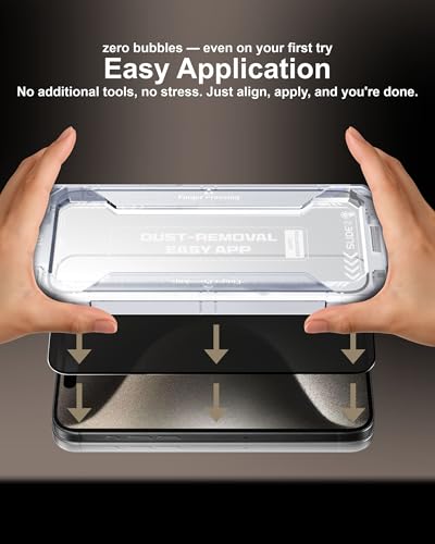 Image of Affix 2 Pack for Privacy iPhone 15 Pro Full Coverage Tempered Glass, Screen Protector Guard with Easy Fix Installation Tool, 9H Hardness Shatterproof, HD Clear Scratch Resistant