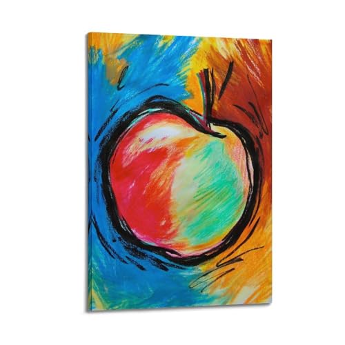 Affiche Apple colorée 20x30 cm Doodled art mural sur toile de style cadre JIDUHON Crayon