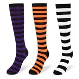 YOYOU 3 Pairs Knee High Socks for Women Stripe Tube Outdoor Sport Casual Socks Athletic Long Sockings Funny Novelty Halloween Costumes Christmas Gift
