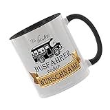 Crealuxe Kaffeetasse - Die besten Busfahrer heißen (Wunschname) - Spruchtasse, Bürotasse, bedruckte Keramiktasse, Tasse mit Spruch, Hochwertige Kaffeetasse, Personalisierte Geschenke (Schwarz)